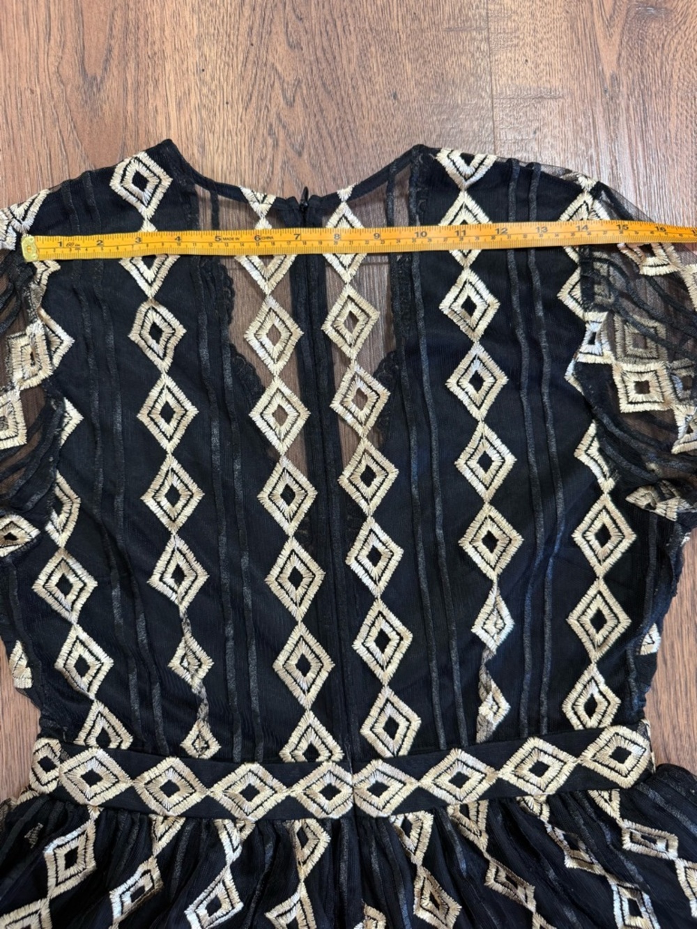 SWEET LEMON Black & Gold Embroidered Mesh Romper Lace Geometric size M - Picture 5 of 13